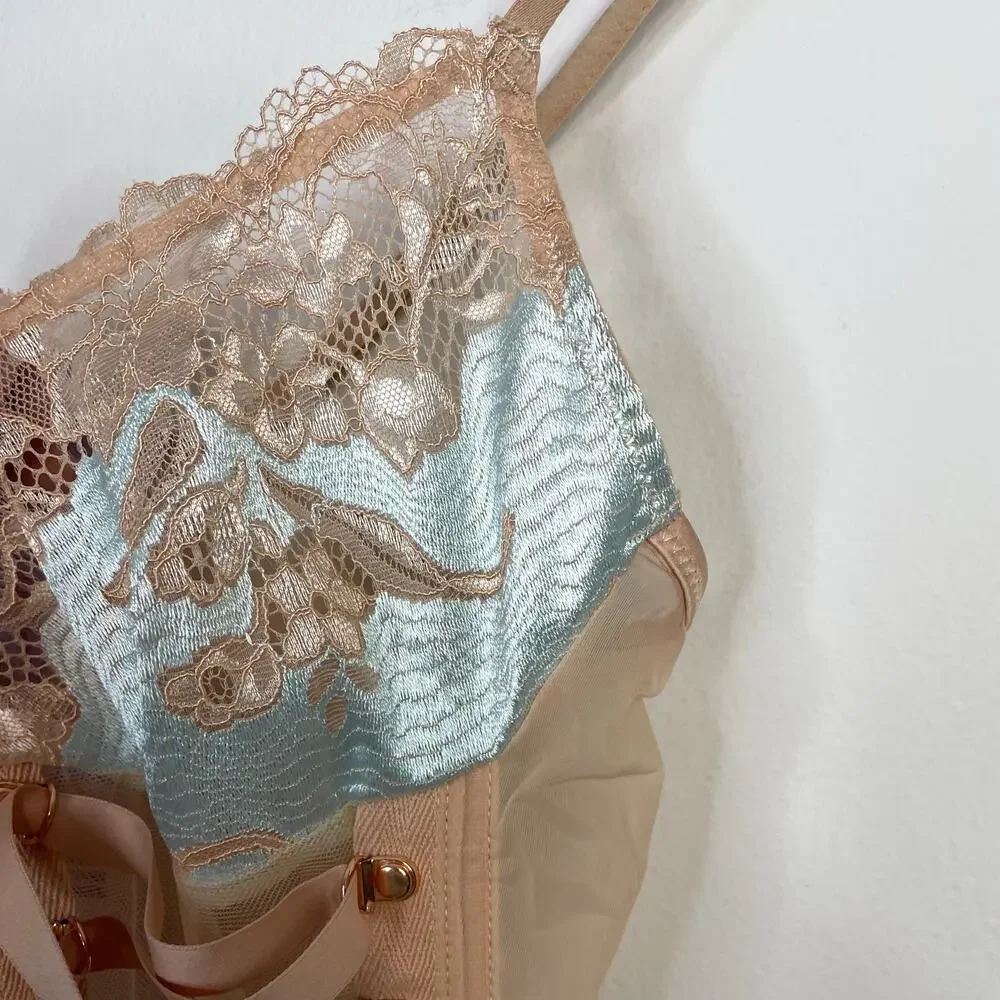 Savage x Fenty Laced Up Strappy Cami Corset Camisole Lace Mesh Bra Top L New